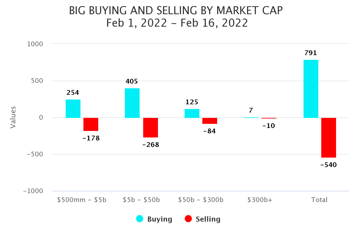 big money buying and selling by market cap february 2022