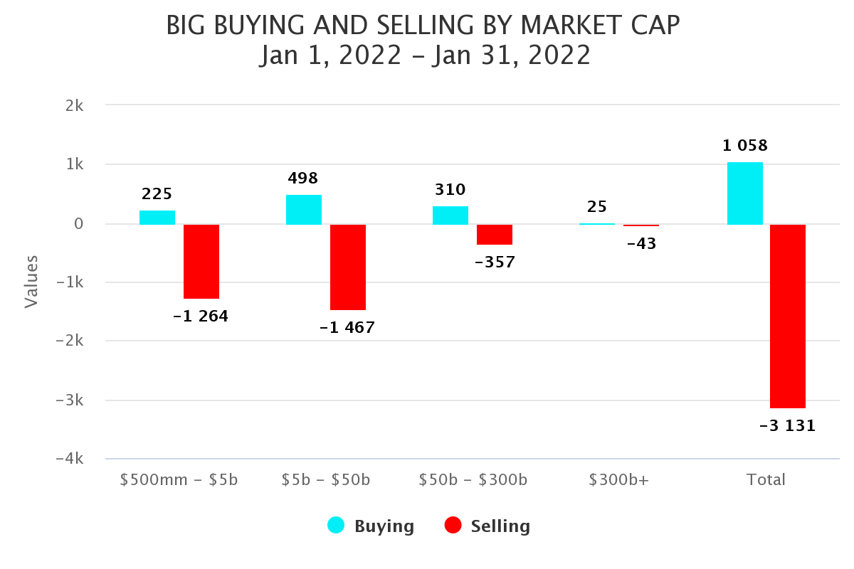 big money buying and selling by market cap january 2022